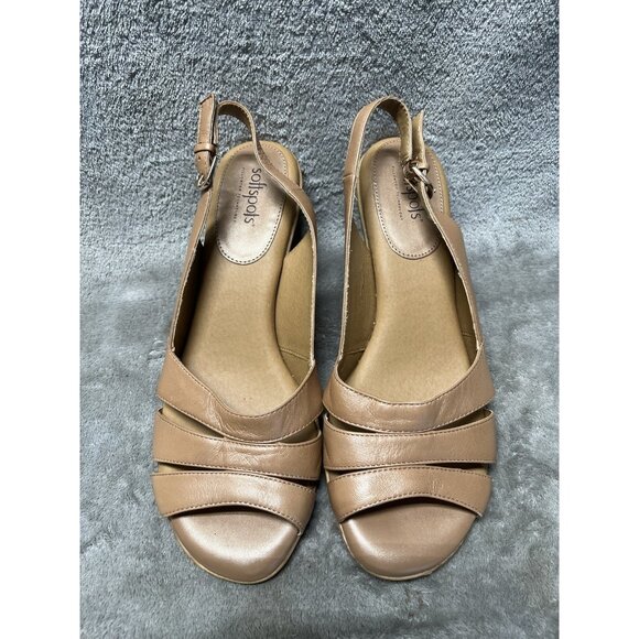 Softspots Womens Neima Metallic Tan/Beige Soft Leather Slingback Pump Heels 10W - Picture 1 of 7